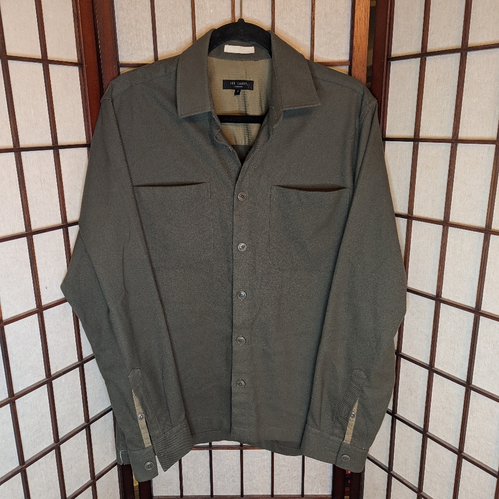 ted baker olive green brushed cotton button up medium